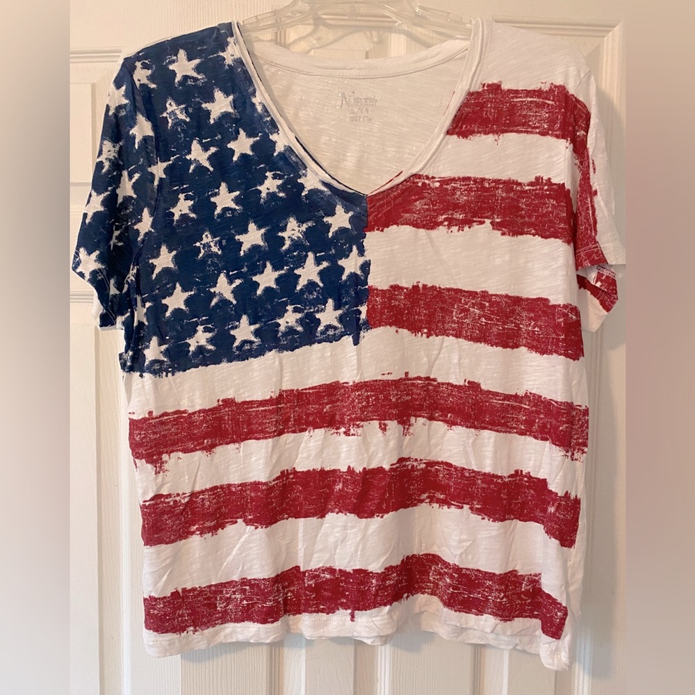 Women’s Natural Reflections USA Red White & Blue V-Neck T-Shirt